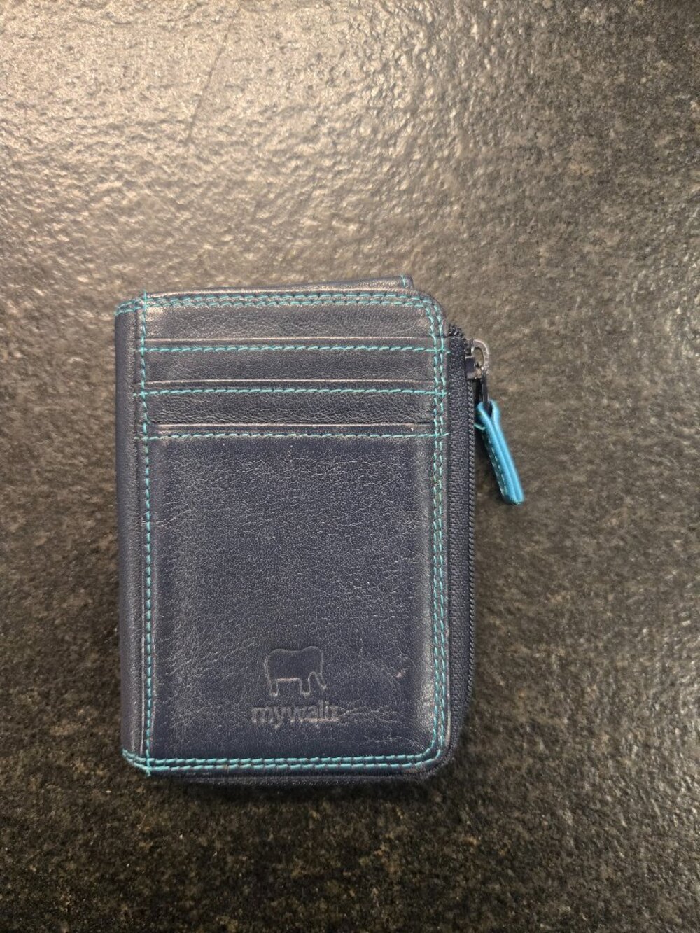 Mywalit dark blue leather wallet
